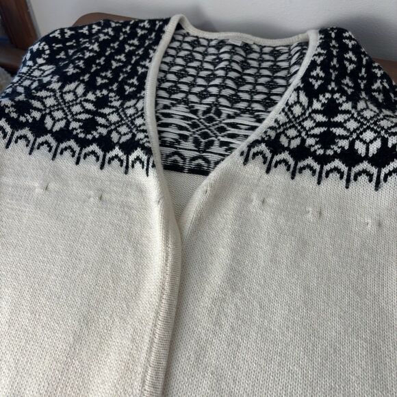 Boston Proper Womens M Black White Open Front Sweater Cardigan Fair Isle Nordic - Picture 10 of 10